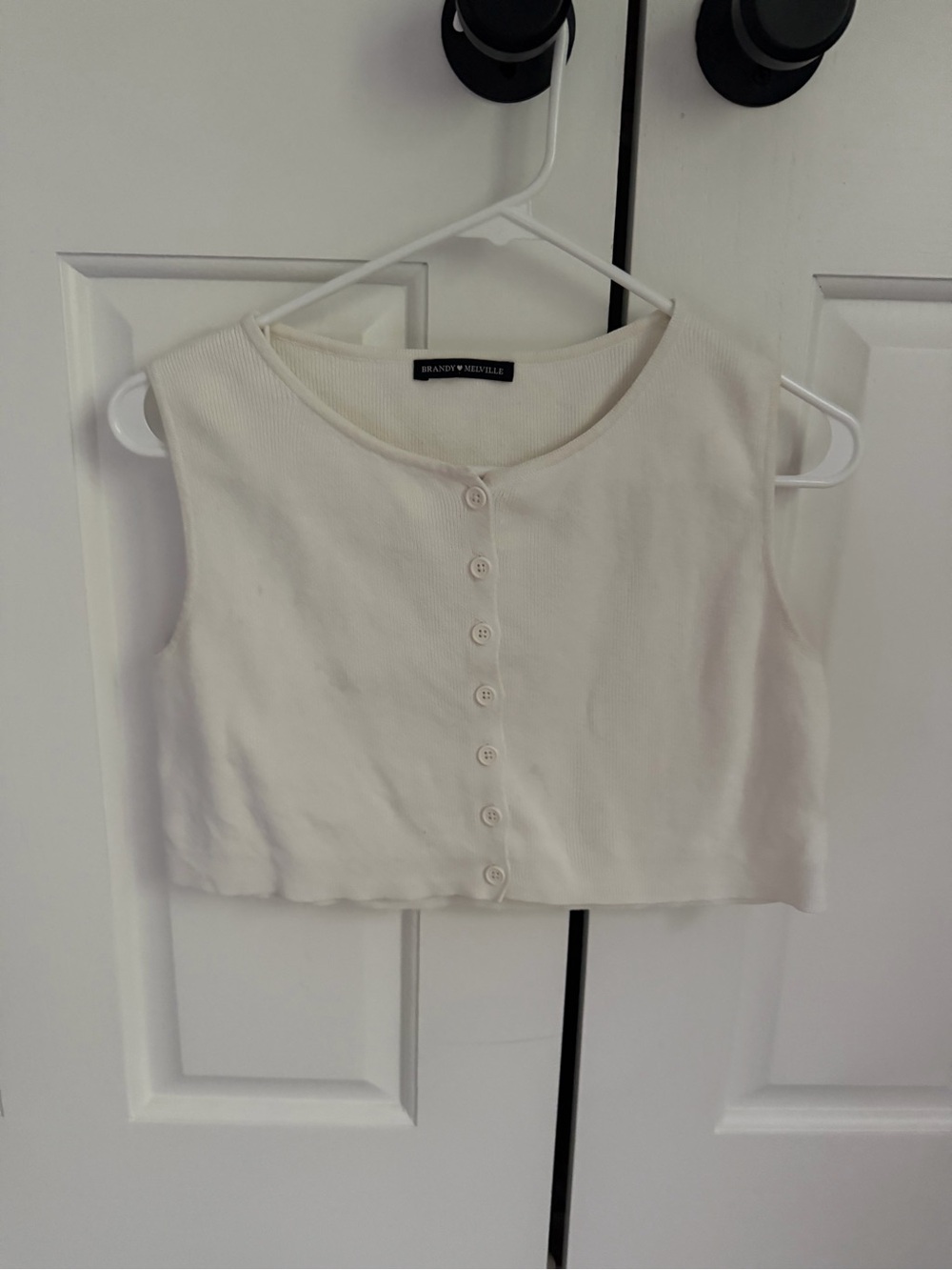 Brandy Melville Cream Button-Front Ribbed Crop Top